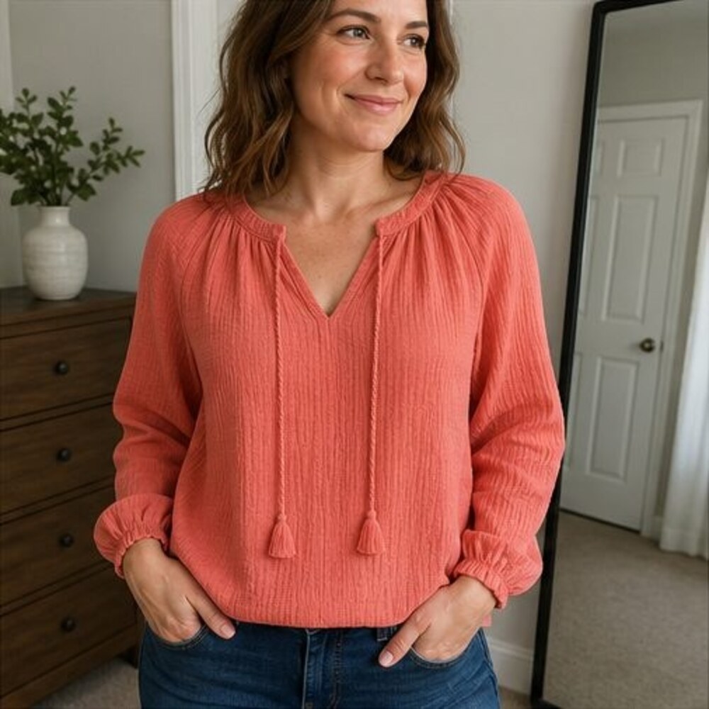 Navy Wrap Blouse - Picture 2 of 6